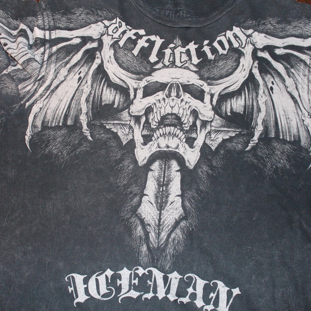Distressed Black Affliction, Skull XL Mens tee